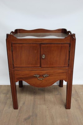 Lot 1341 - 19th century inlaid mahogany bedside cupboard with gallery top above twin doors and drawers below