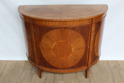 Lot 1339 - Good quality reproduction inlaid satinwood demi lune commode in the Sheraton style