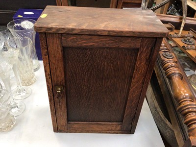 Lot 444 - Victorian walnut writing slope, together with a small oak hanging cabinet, mahogany stationary box and toilet mirror (4)