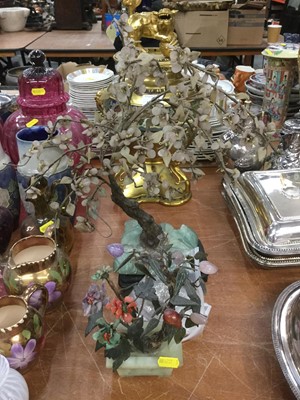 Lot 351 - Chinese hardstone ornamental tree and flower arrangement