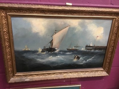 Lot 223 - Charles Beaty oil on board - Marine scene off Gorleston pier