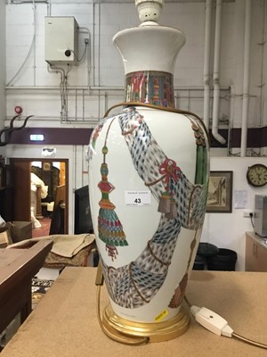 Lot 43 - French porcelain table lamp decorated with swags