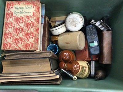 Lot 418 - Two boxes of sundries to include Police hats, books, phone cards and sundries