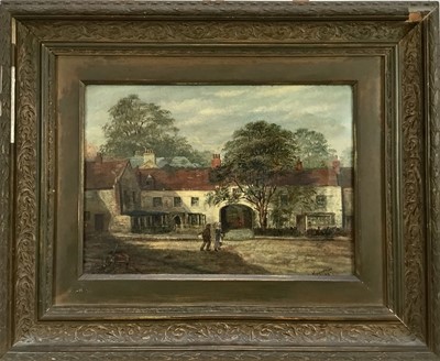 Lot 545 - Late 19th century oil on canvas - street scene, possibly Bishops Stortford, signed and dated Magginnis 1887