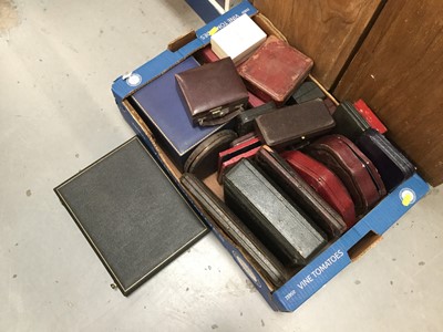 Lot 122 - Box of antique leather covered boxes for silver etc