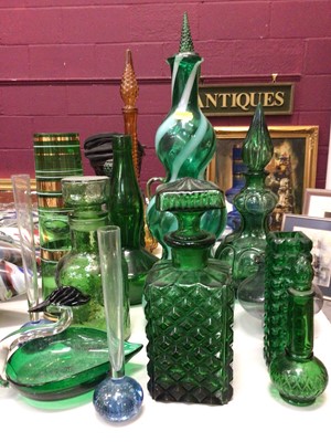 Lot 283 - Collection of green glass vases plus a few other coloured glass vases