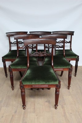 Lot 1316 - Set of six Regency rosewood sabre leg dining chairs