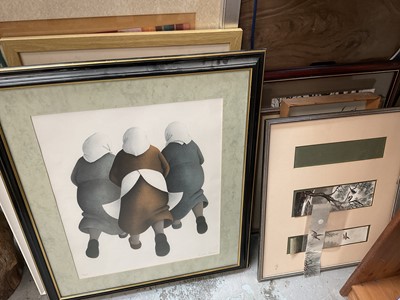 Lot 180 - Chinese watercolour depicting a monkey, signed S Teng, and various other pictures