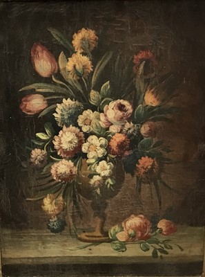 Lot 97 - Antique oil on canvas - still life summer flowers, 29cm x 39cm in gilt frame, Bourlet label verso