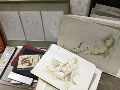 Lot 118 - Elisabeth Fraser (b.1930), collection of watercolour portraits, sketch books, drawings and other works, some framed