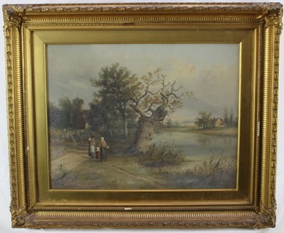 Lot 1111 - Thomas Smythe oil on canvas figures beside a river
