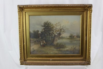 Lot 1111 - Thomas Smythe oil on canvas figures beside a river