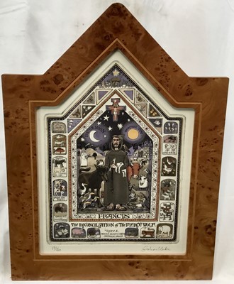 Lot 117 - Graham Clarke (b. 1941) colour etching - St Francis and ‘The Reconciliation of the Fierce Wolf’, signed and numbered