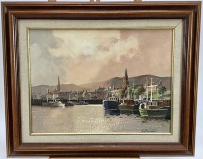 Lot 543 - Don Micklethwaite (b. 1936) two oils on canvas - Girvan and Ullapool Harbour scenes
