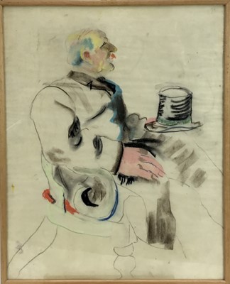 Lot 115 - Lucy Harwood (1893-1972) pastel sketch - portrait of a seated man with a top hat