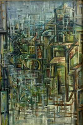 Lot 122 - Oil on board - dynamic street scene, signed and dated Dennis 1970