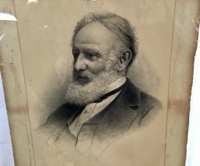 Lot 547 - Victorian charcoal portrait of a bearded gentleman on card, 38cm x 50cm unframed