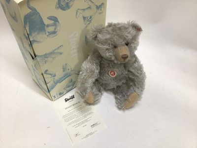 Lot 1812 - Steiff Bear 2012 Ice 036842, 2005 Green Teddy Bear 1908 408540 and 2001/02 Dark Brown Teddy Bear 1950 420245. All boxed with certificates (3).