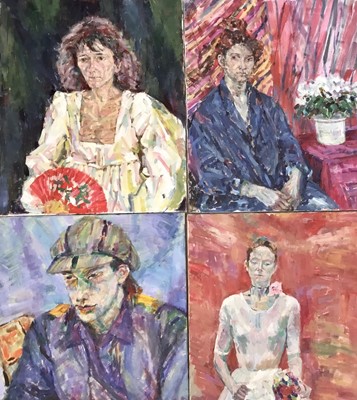 Lot 6 - Elisabeth Fraser (b.1930) group of six oils on canvas - portraits, unframed