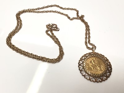 Lot 62 - George V gold half sovereign, 1926, in 9ct gold pendant mount on 9ct gold chain