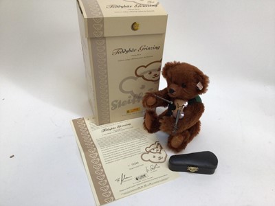 Lot 1818 - Steiff Bears, Georgina 661181 in soft bag with certificate and outer box, 2005 Red Brown Bear 661990, Alfonzo 677007 and Winter Bear Snow-White 21cm 654817