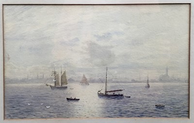 Lot 76 - Victorian watercolour - harbour scene, signed indistinctly, image 30cm x 19cm framed