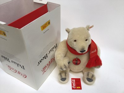 Lot 1824 - Steiff Bear 2004 Musical Rosalia 661655, 2010 Replica Teddy Bear 1912 421181 both boxed with certificates and Coca-Cola Polar Bear 670336 box has no bottom but with certificate.