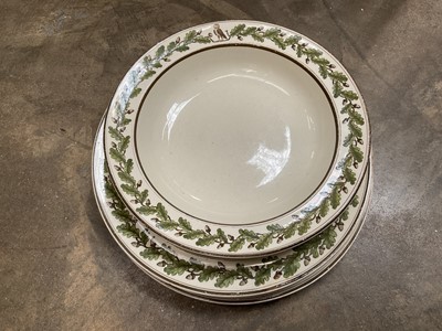 Lot 140 - Small group of early 19th century creamware dishes, by Wedgwood, with owl and oak leaf ornament