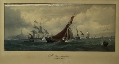 Lot 39 - Edward Duncan R.W.S. (1803-1882) marine watercolour - ‘Off the Mumbles’, 50cm x 22cm, in glazed frame