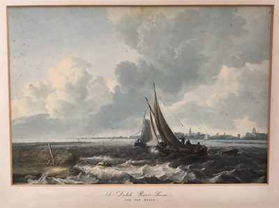 Lot 40 - Dutch School 19th century watercolour - river scene with town beyond, marked Van Der Brock, 49cm x 33cm