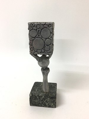 Lot 103 - Abstract cast metal sculpture on marble base, 24cm high (base loose)