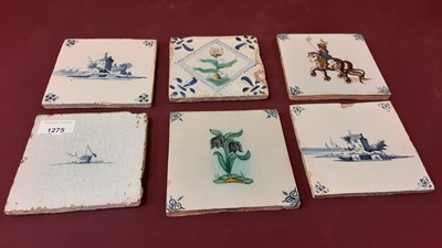 Lot 1275 - Six 18th century Dutch delft tiles