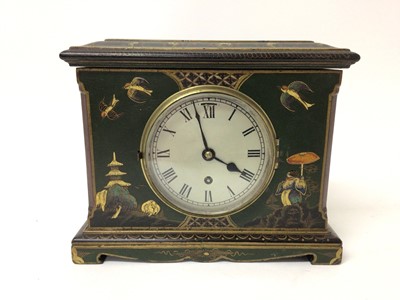 Lot 110 - Green lacquered chinoiserie mantel clock, 23cm across x 19cm high