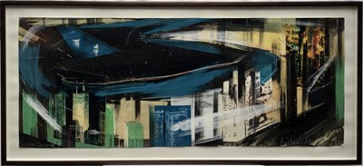 Lot 596 - Richard Walker, mixed media on paper, Space Jazz, Kai Chek airport Hong Kong