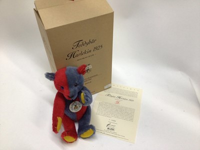 Lot 1837 - Steiff Bear 1999 Club Edition Black Bear 420160, 2000 Harlequin Bear 420214, 2002 Club Edition 37cm Bear 420290 and 2000 Century Bear 420221.  Allboxed with certificates. (4)