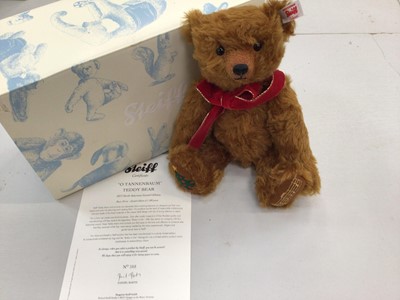 Lot 1844 - Steiff Tannenbaum Musical Bear 682926, Winnie Pooh 355004, Frederick 02175 and Baby 25cm 421211.  All boxed and with certfifcates. (4)