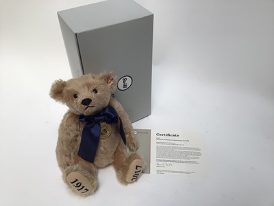 Lot 1881 - Steiff 2006 Black Watch Musical Bear 662386 with soft bag and certifcate, 2003 Percy Musical Bear and The House of Windsor Bear 664861, both boxed with certificates.  Plus 1989/90 Musical Bear 0291...