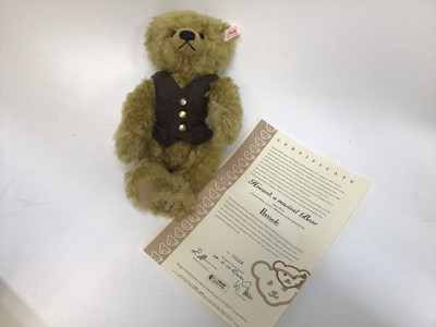 Lot 1882 - Steiff 2005 Howard Musical bear 662133, 2008 Teddy bear Scrapbook 420009 and 2006 Mozart (missing quill and manuscript) 657108.  All boxed with certficates.