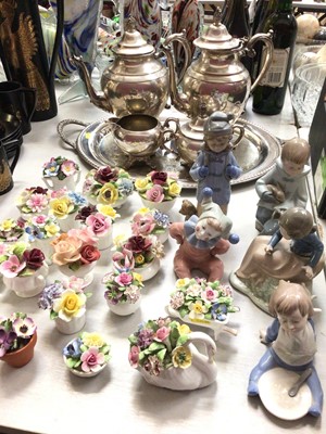 Lot 268 - Five NAO figures, collection of Doulton, Coalport etc flower ornaments and silver plated tea and coffee set