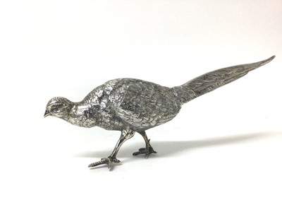 Lot 123 - 20th century Dutch silver model of a pheasant, fully hallmarked, 21cm from head to tail