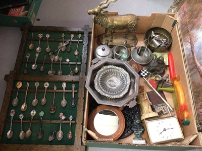 Lot 264 - Collection souvenir spoons, various metal ware, ornaments, clock and three pictures