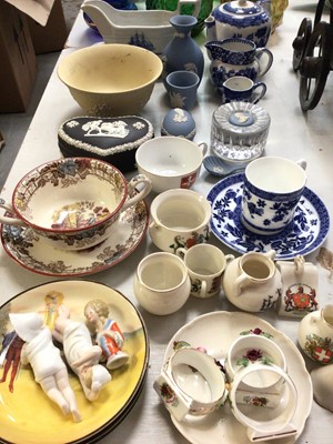 Lot 261 - Group decorative ceramics including Wedgwood Jasperware, crested ware, Copeland Spode cup and saucer, Coalport coffee can and saucer etc