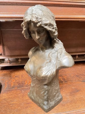 Lot 147 - Art Nouveau style bronze resin bust, signed, 43cm high