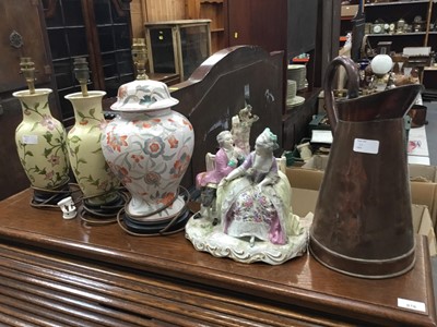 Lot 20 - Six various lamps, together with a box of metalwares