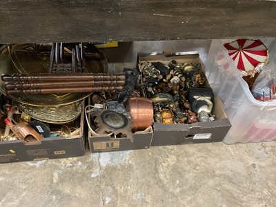 Lot 168 - Large collection of metalwares, to include brass table on collapsible base, spelter figurine, together with a collection of Buddha figures, model of a carousel and sundries