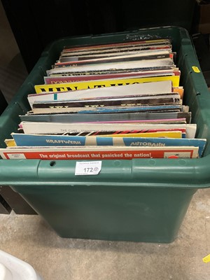 Lot 172 - One box of records, including LPs and 12 inch singles, Kraftwerk, ELO, Cure, etc, 1970s/80s
