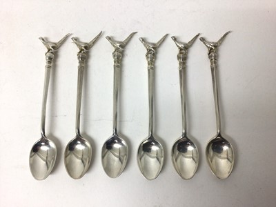 Lot 125 - Set of six silver teaspoons with pheasant terminals, William Suckling Limited, Birmingham 1956