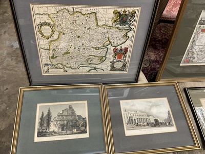 Lot 175 - Group of eleven pictures to include a watercolour by Geoff Ivory of Old Colchester High Street, signed etching by Malcolm Osborne, three antique hand coloured engravings of Colchester, and six anti...