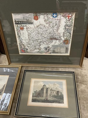 Lot 175 - Group of eleven pictures to include a watercolour by Geoff Ivory of Old Colchester High Street, signed etching by Malcolm Osborne, three antique hand coloured engravings of Colchester, and six anti...