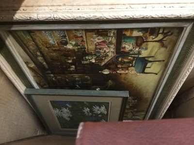 Lot 356 - Gilt framed convex wall mirror, together with a still life study and other pictures and prints